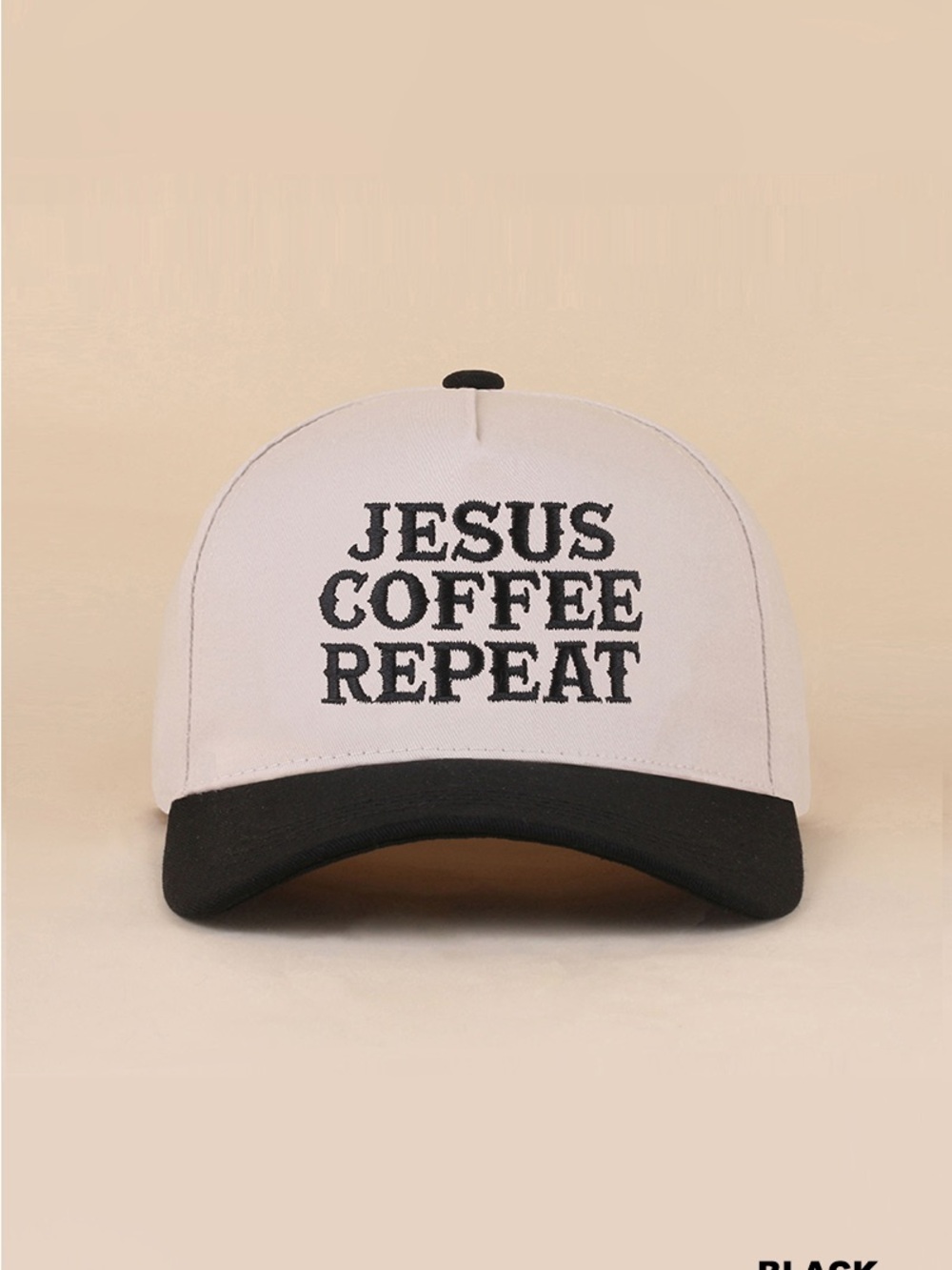 Zenana Jesus Coffee Repeat Two-Tone Baseball Cap - Black & White